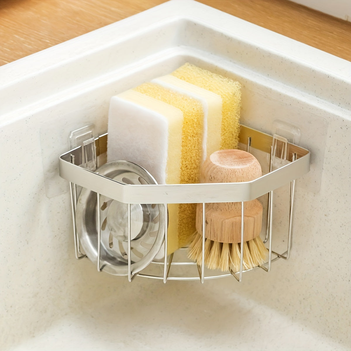 Stainless Steel Triangular Rag Corner Drain Rack Sink Sponge Storage