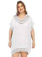  Crochet Cut Out V Neck Cover Up Dress