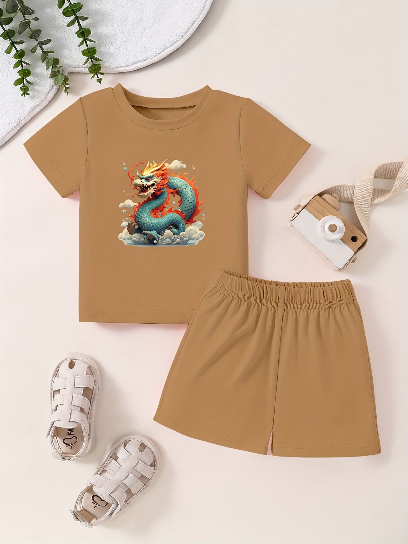 Toddlers Cartoon Dragon Pattern 2pcs Summer Clothing