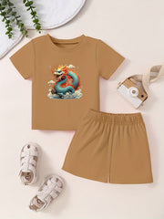Toddlers Cartoon Dragon Pattern 2pcs Summer Clothing