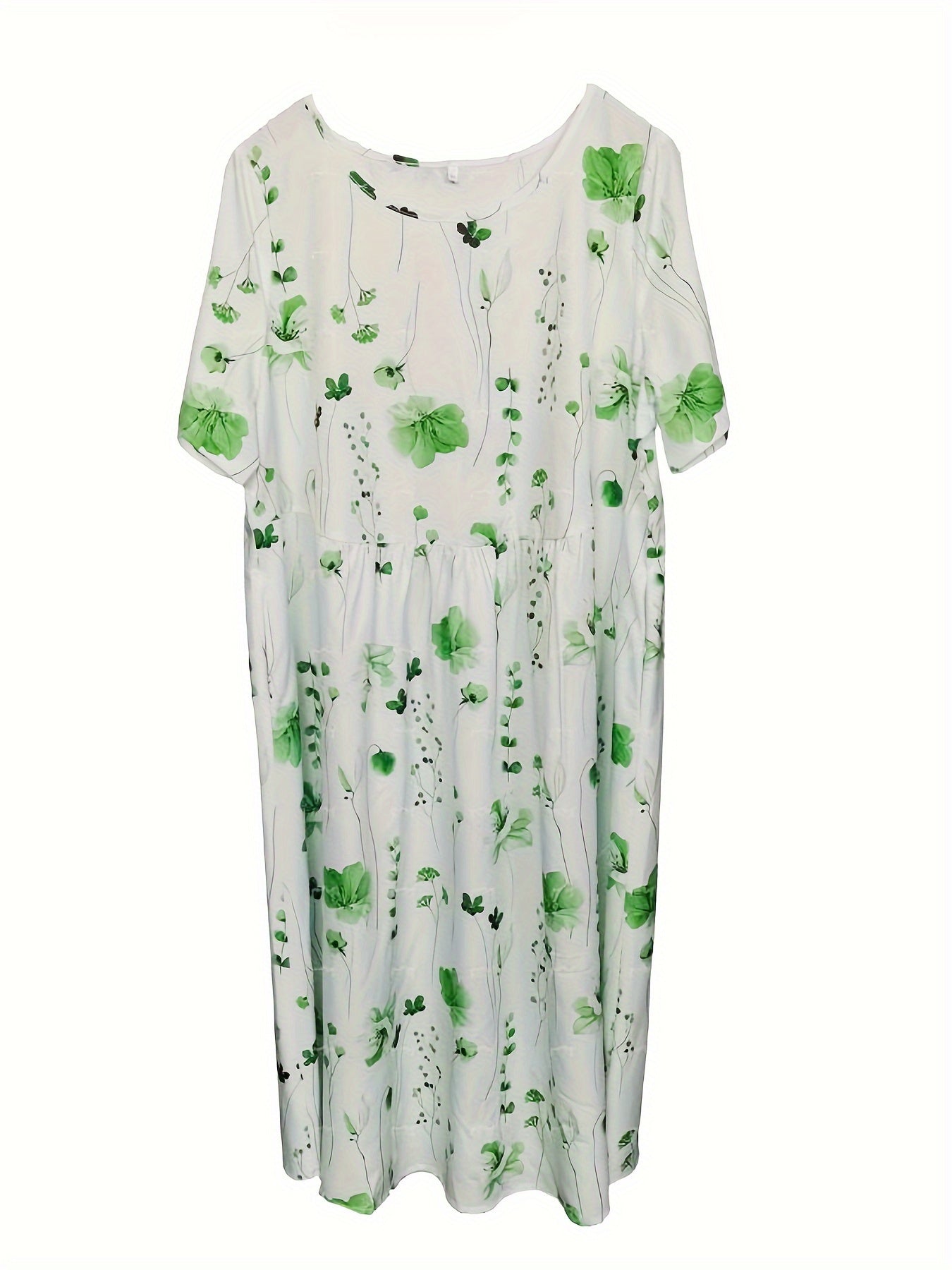 Women's Plus Floral Print Short Sleeve Loose Fit Midi Dress