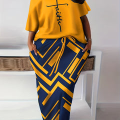  Women's Casual Two Piece Set Letter Print Top & Maxi Skirt