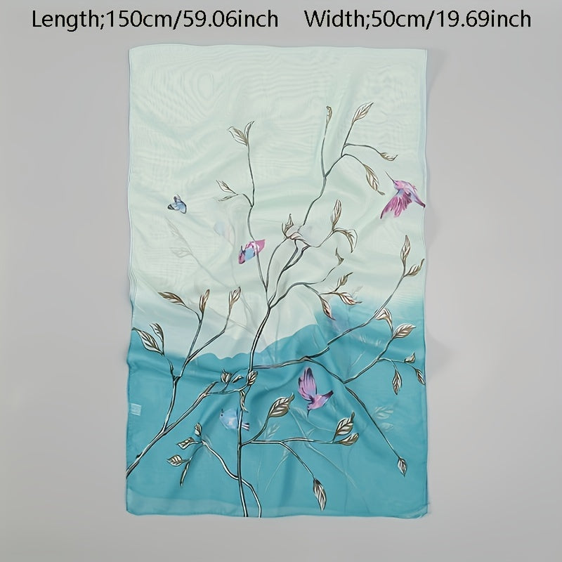 Vintage Leaf Print Chiffon Silk Scarf Thin Shawl Hijab