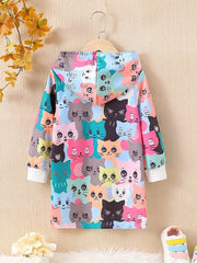Kitty Cartoon Pullover Dress Girls Hoodie Spring Fall