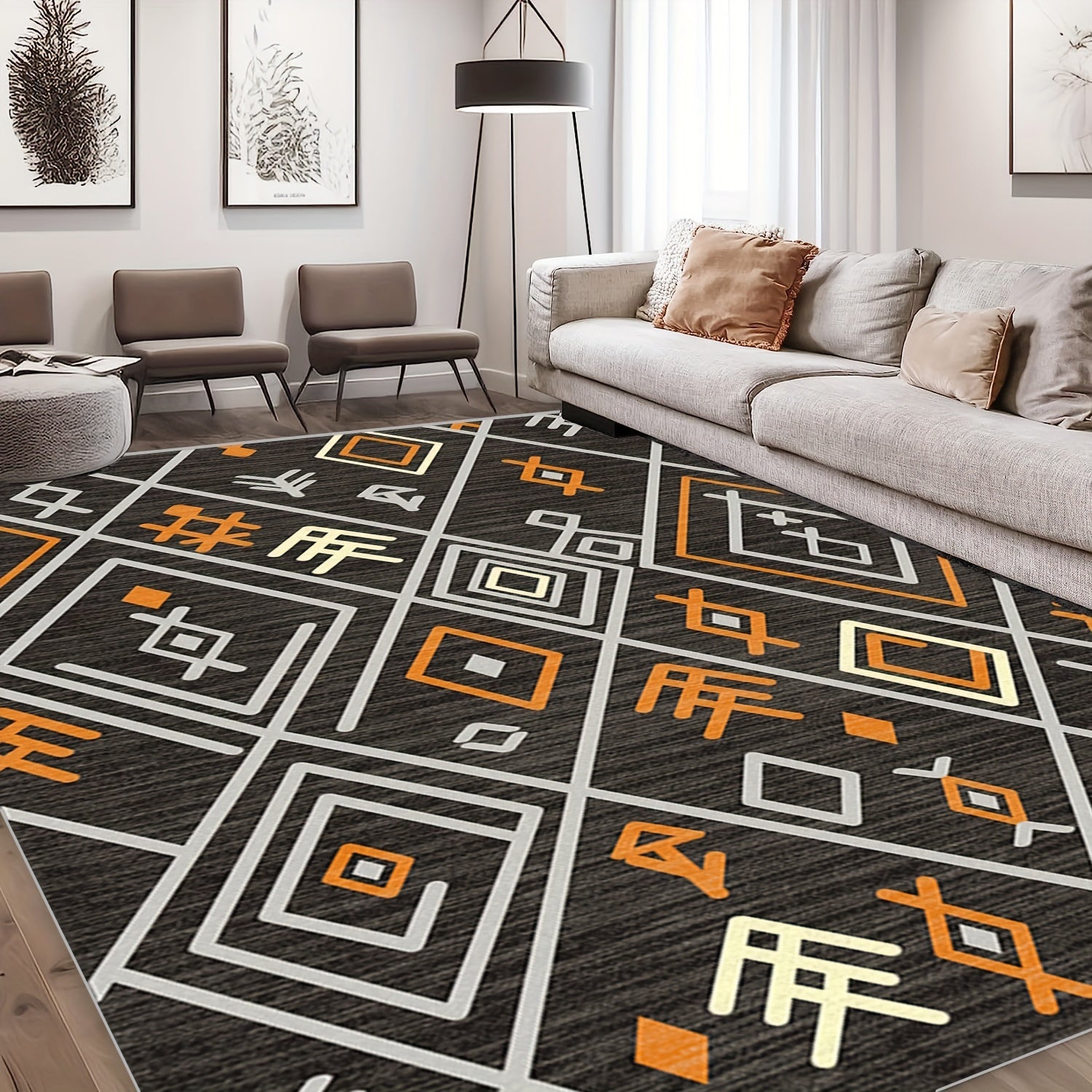 Geometric Pattern Soft Faux Sheepskin Floor Mat Machine Washable