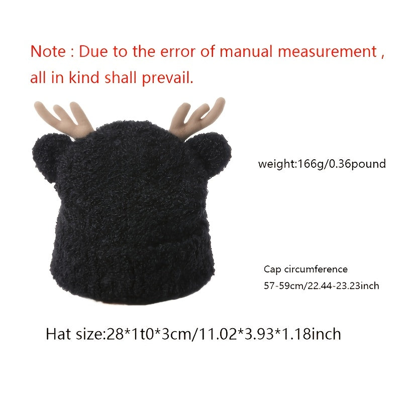 Women's Beanie Antlers Fur Hat Warm Breathable Winter Hat