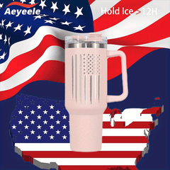 Laser Flag Tumbler 40oz Vacuum Insulated Cup Straw Lid Handle Portable