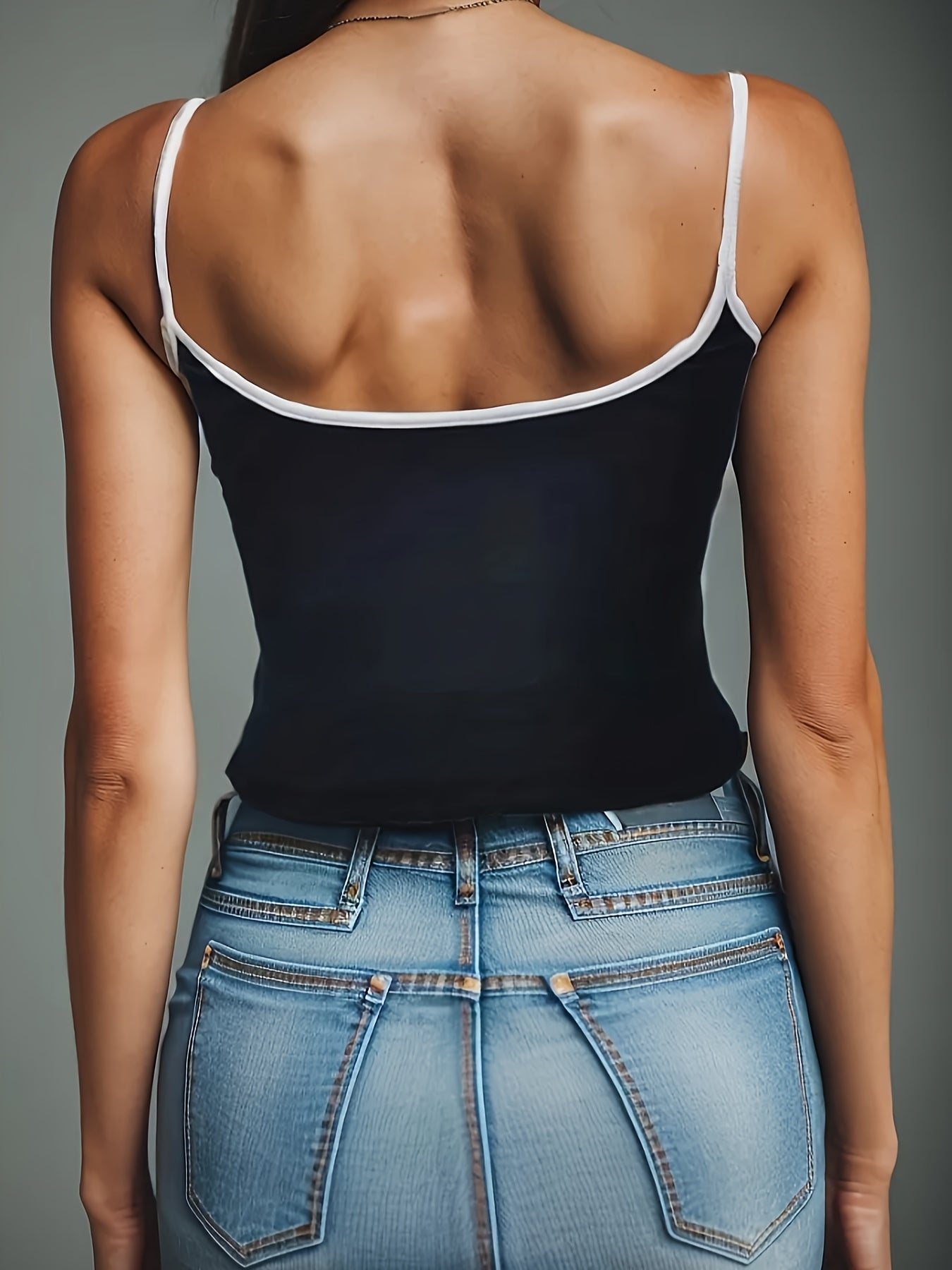 Contrast Trim Ribbed Cami Top Sleeveless Summer Casual Top