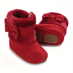 Bowknot Comfortable Baby Girls Fleece Boots for Indoor Walking