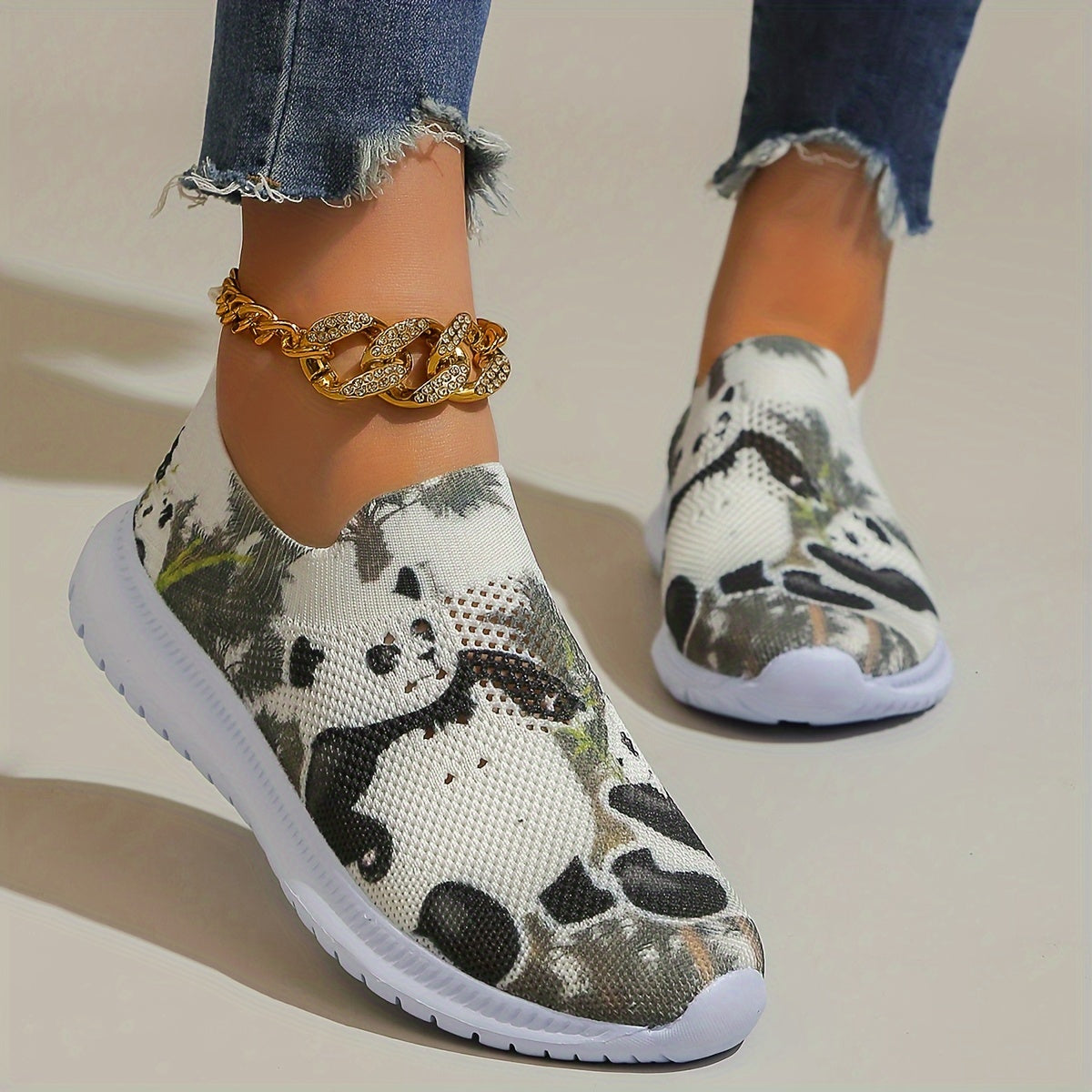 Panda Print Lightweight Breathable Mesh Running Shoes