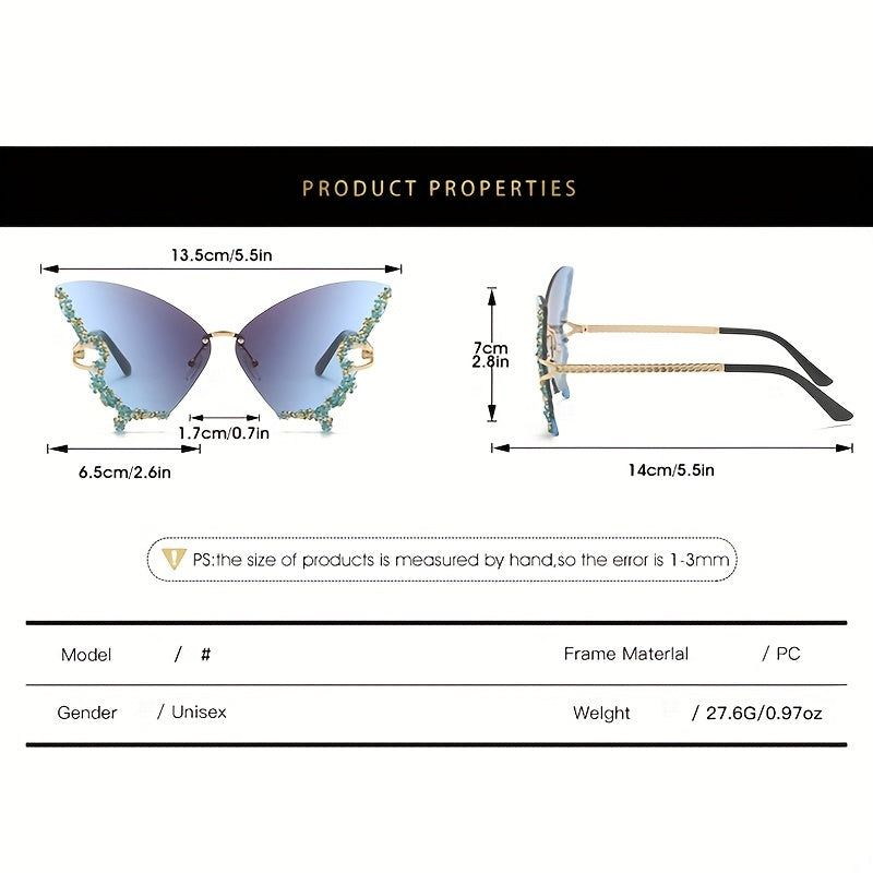 Y2K Rhinestone Butterfly Sunglasses UV400 Sun Shades