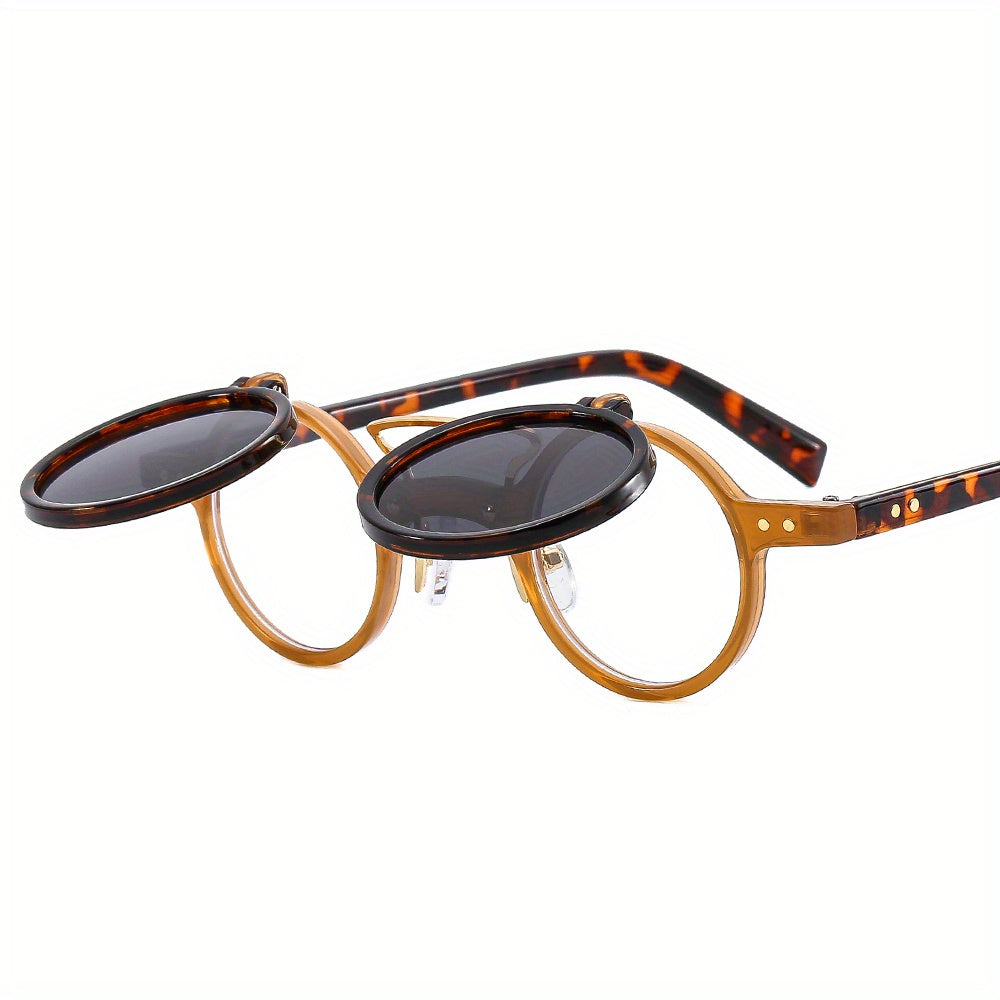 Men's Round Frame Flip up Sunglasses Vintage Outdoor Sunshade UV Protection