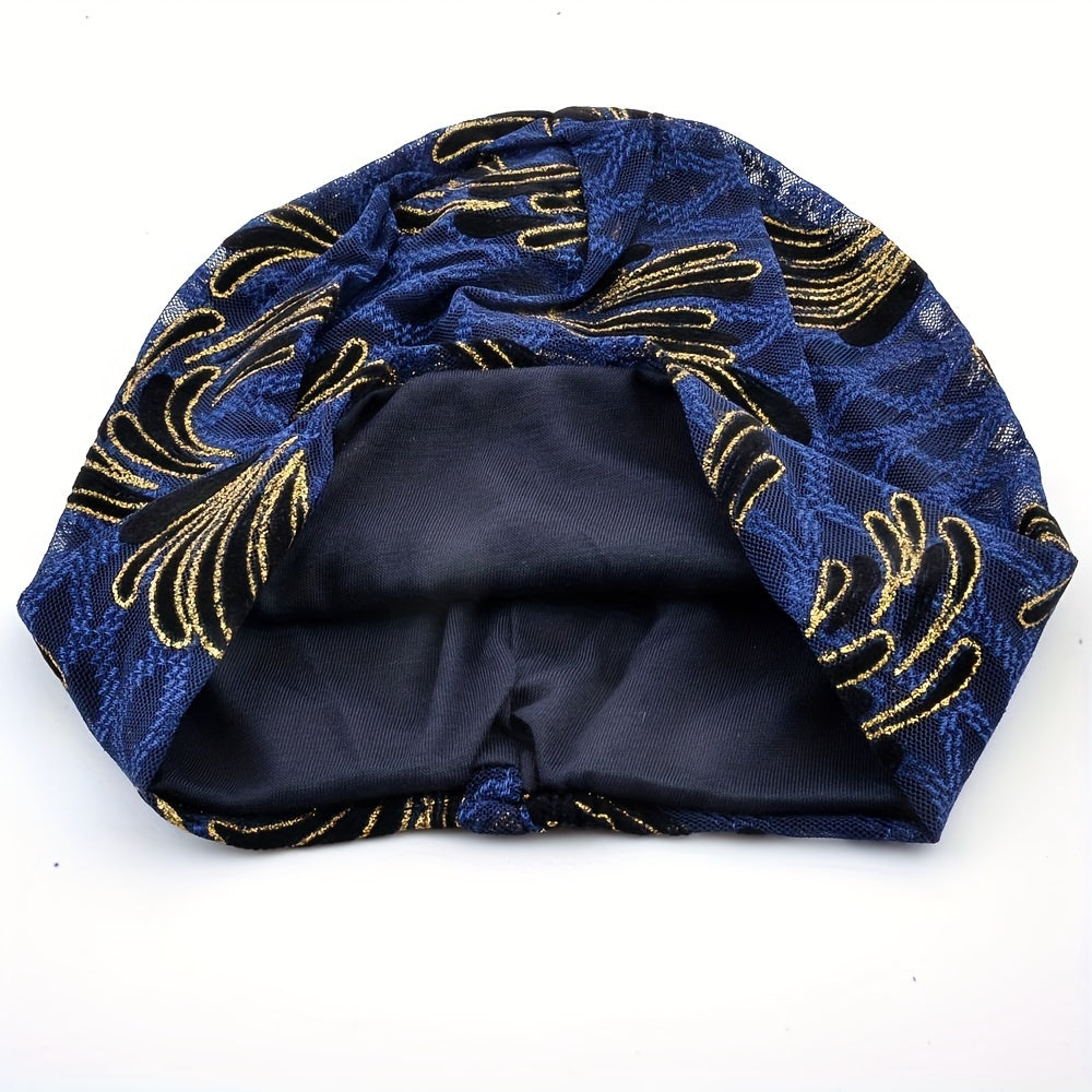 Lace Embroidery Beanie Vintage Elastic Turban Casual Head Wrap Soft Bonnet