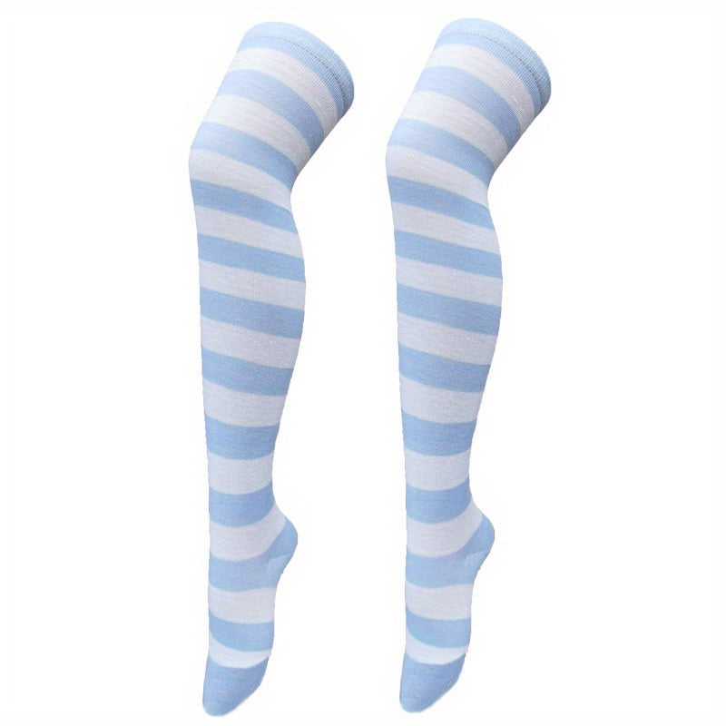 Striped Thigh High Socks Cosplay Over The Knee Stockings