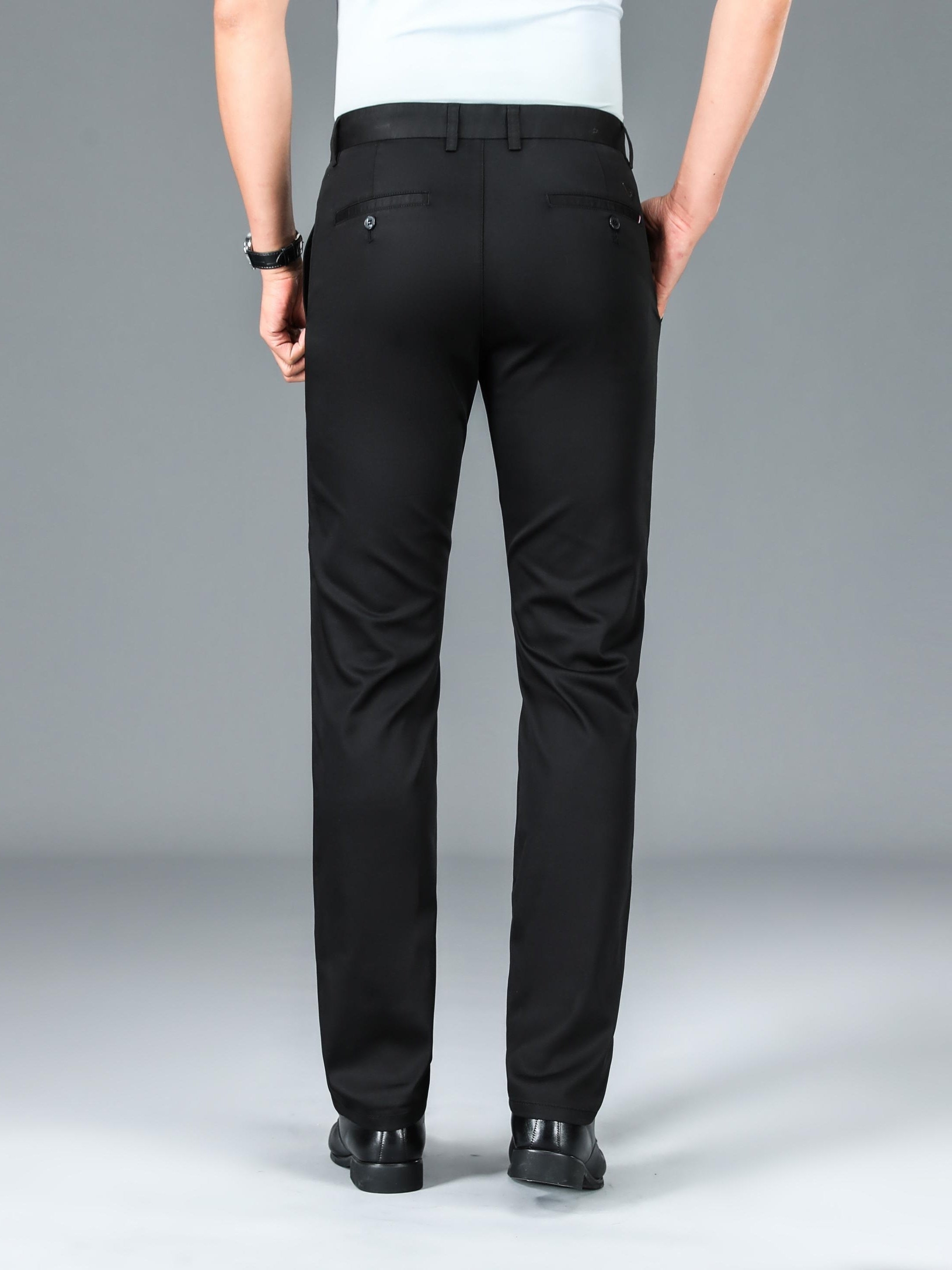 Men's Warm Thick Dress Pants - Solid Color Stretch Formal Business Pants