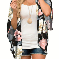  Floral Print Bat Sleeve Summer Cardigan