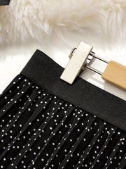  Polka Dot Print Elastic A line Pleated Skirt
