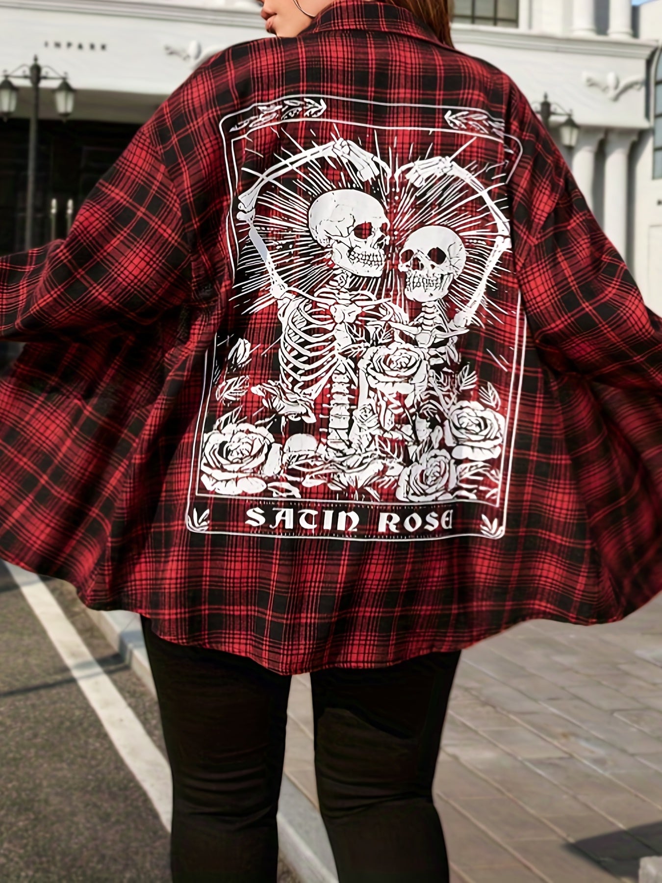  Plaid Print Button Up Long Sleeve Shacket