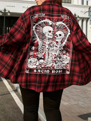 Plaid Print Button Up Long Sleeve Shacket