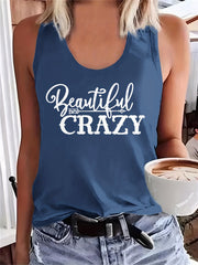 Letter Print Scoop Neck Sleeveless Tank Top