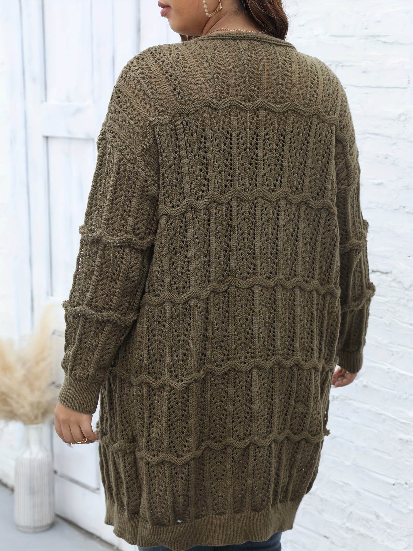  Lantern Sleeve Open Front Knit Duster Cardigan