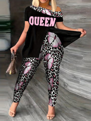  Casual Outfits Set One Shoulder Top & Pants Two Piece Set