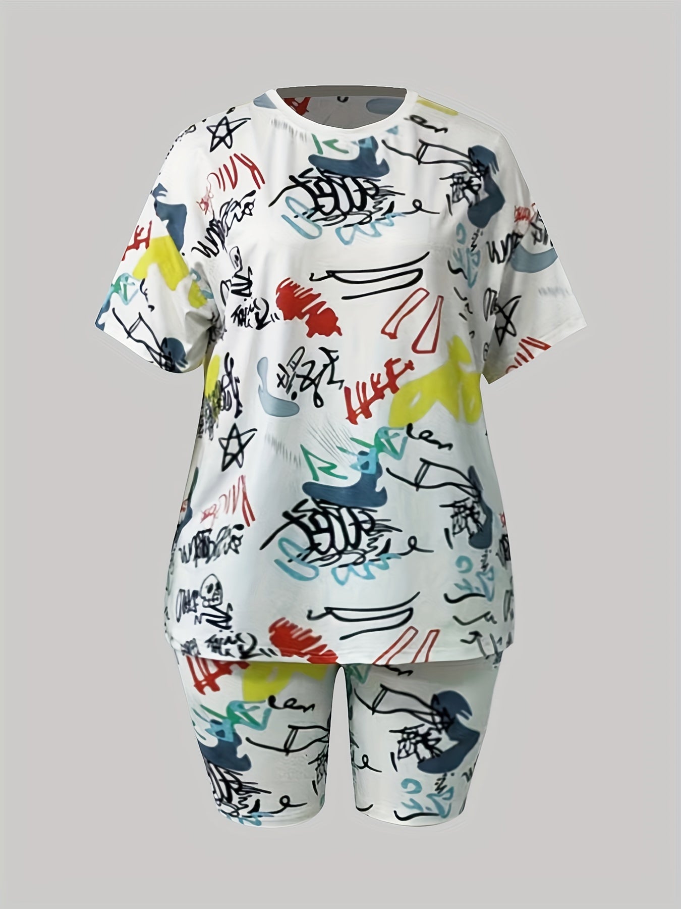  Allover Print Crop Top & Shorts 2 Piece Set