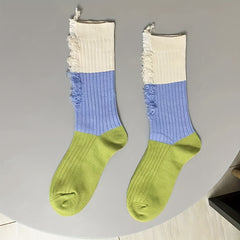 Colorblock Ripped Socks All-match Women's Stockings