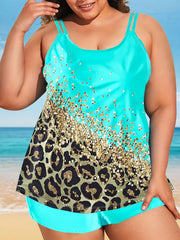  Glitter Leopard Print Tankini Set