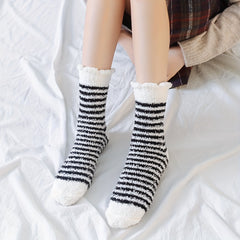 5 Pairs Striped Fuzzy Socks Women's Mid Tube Stockings