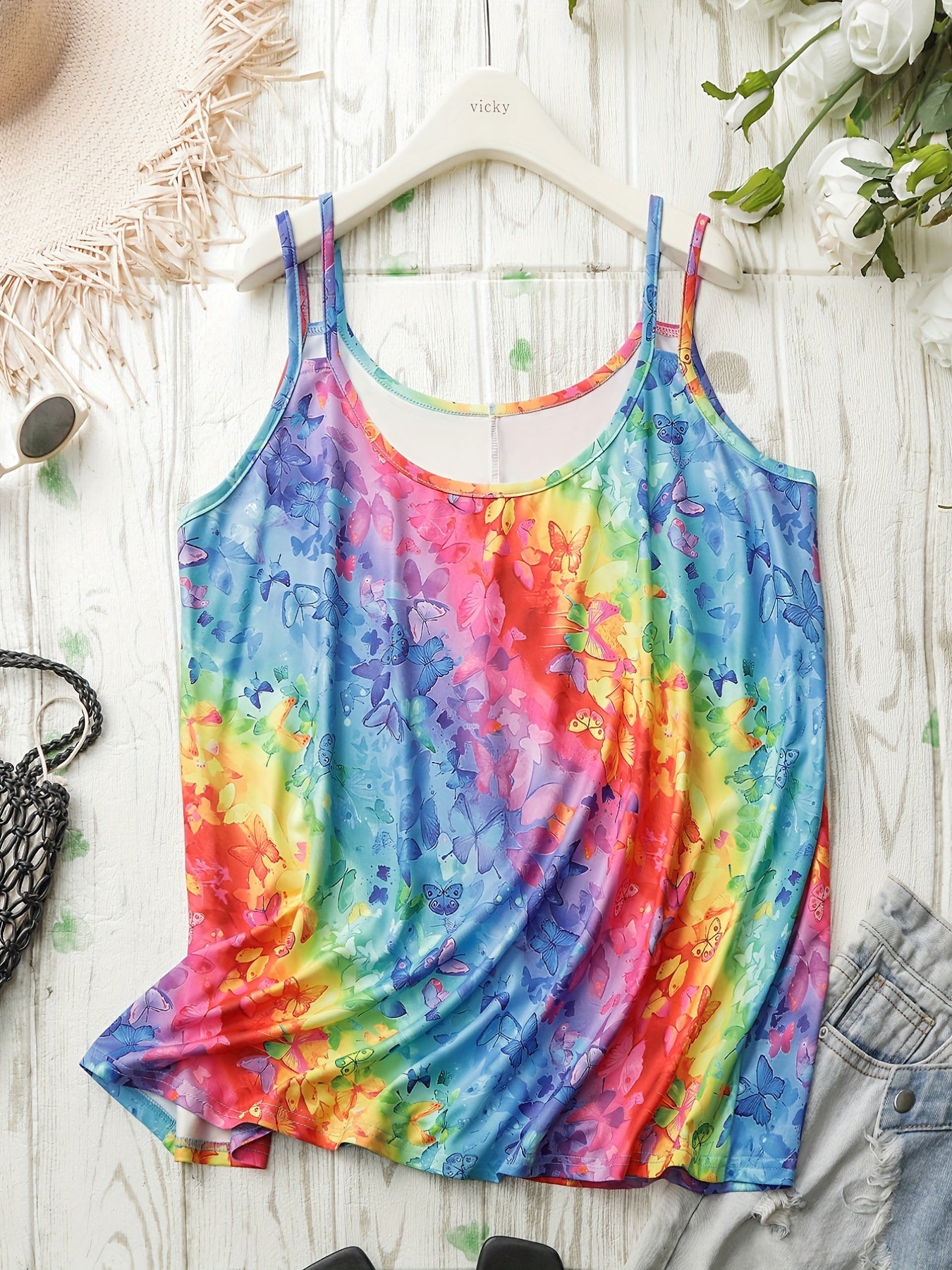  Colorblock Butterfly Print Tank Top