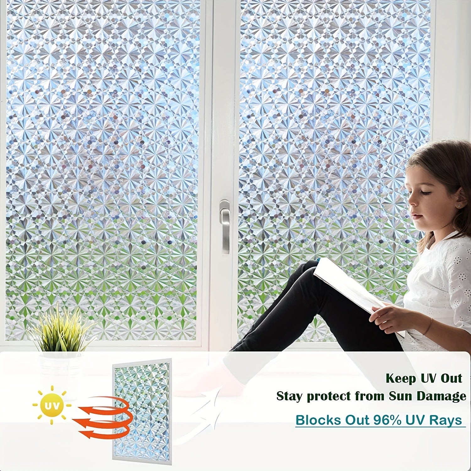 Privacy Window Film UV Protection Static Cling for Home Office