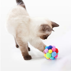 Colorful Plush Ball Cat Toy with Bell - Assorted Varieties