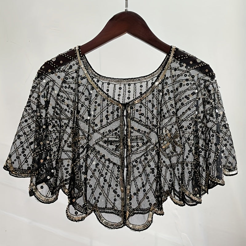 1920s Sequin Embroidered Shawl Wrap Cape for Women Evening Party