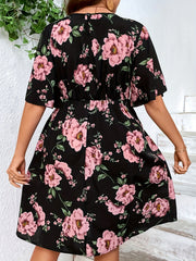 Floral Print Plus Size Short Sleeve Dress