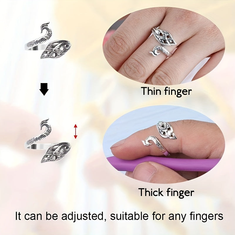 5pcs Adjustable Crochet Loop Yarn Ring Silvery Plated Copper Rings