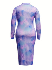  Tie Dye Long Sleeve Bodycon Dress
