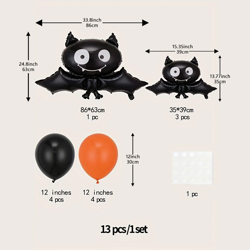 13pcs Halloween Pumpkin Bat Column Balloon Party Decor
