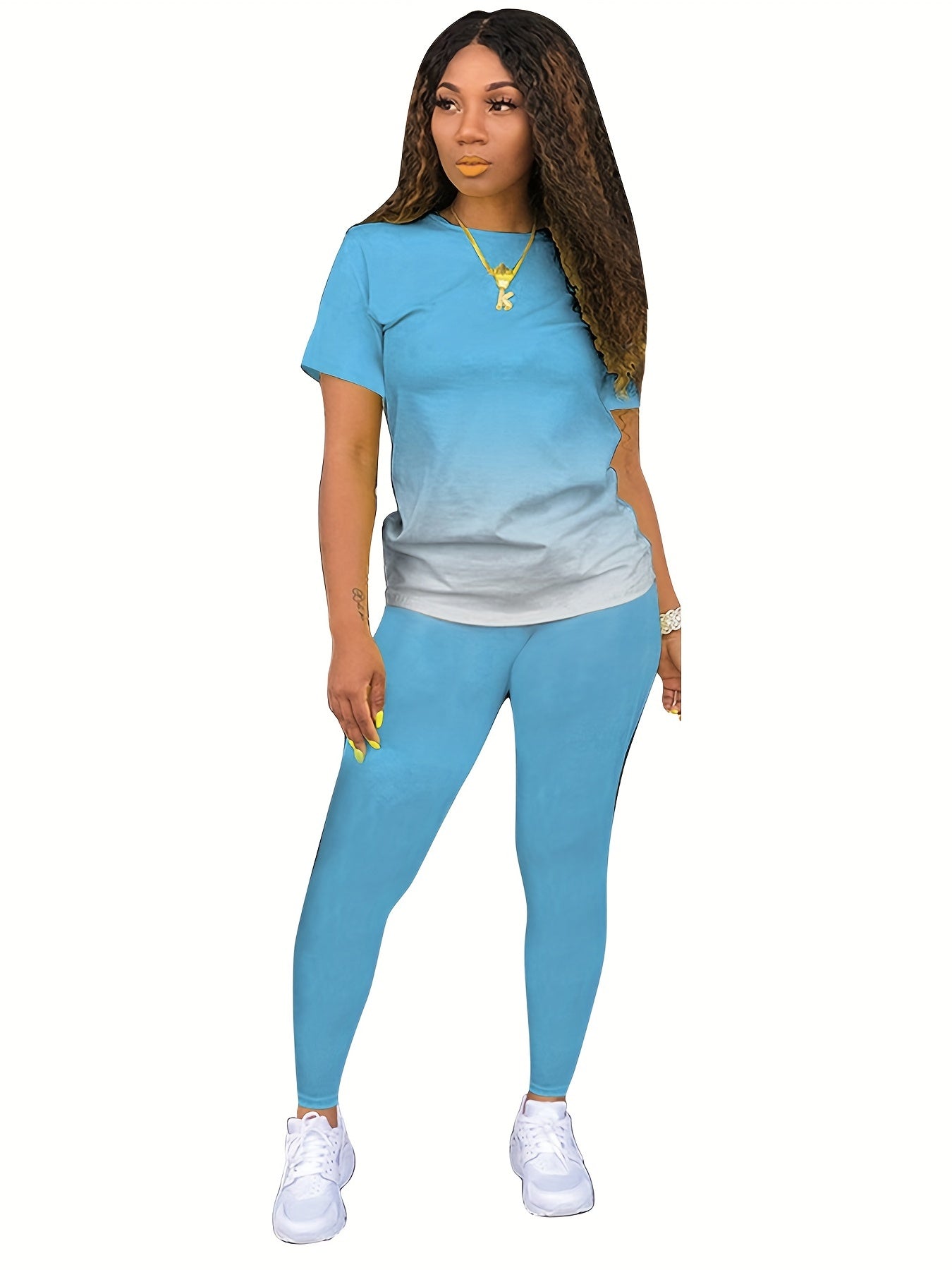 Spring & Summer Two-piece Set Gradient T-shirt & Slim Pants Outfits
