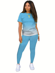 Spring & Summer Two-piece Set Gradient T-shirt & Slim Pants Outfits