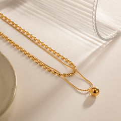 Stainless Steel 2 Layer Tassel Charm Necklace For Women