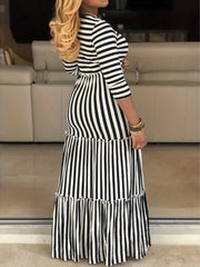  Women's Stripe Print Maxi Smock Dress