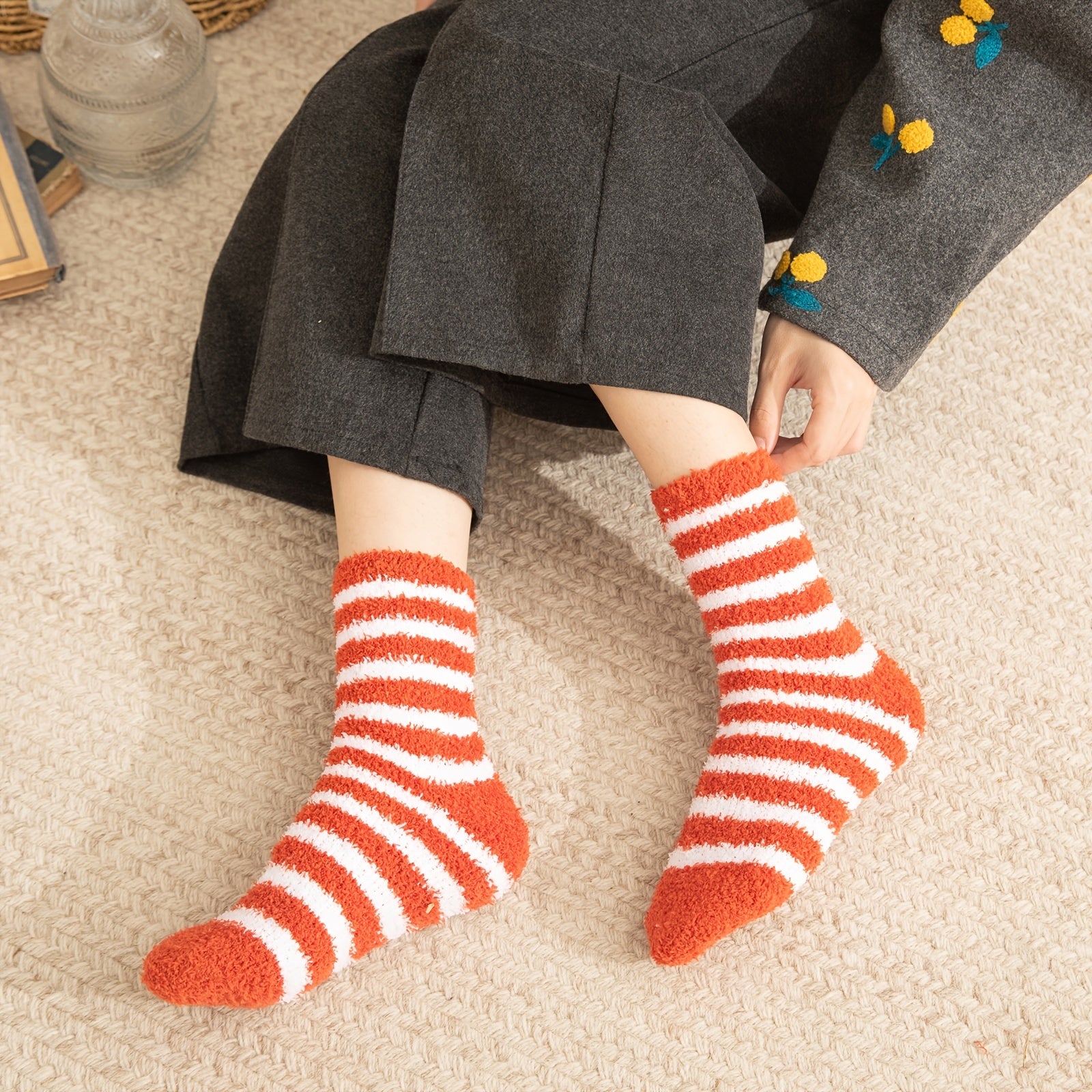 Women's Coral Fleece Stripe Socks - Colorful Lightweight Athletic Socks