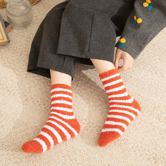 Women's Coral Fleece Stripe Socks - Colorful Lightweight Athletic Socks
