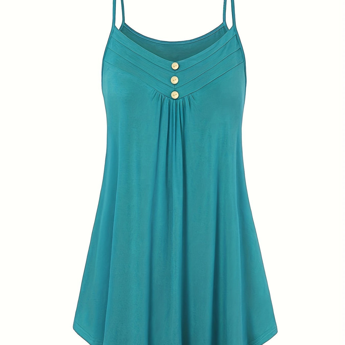  Ribbed Button Round Neck Cami Top