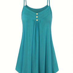 Ribbed Button Round Neck Cami Top