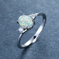Opal Stone Engagement Ring Classic Silver Crystal Oval Wedding Rings For Women
