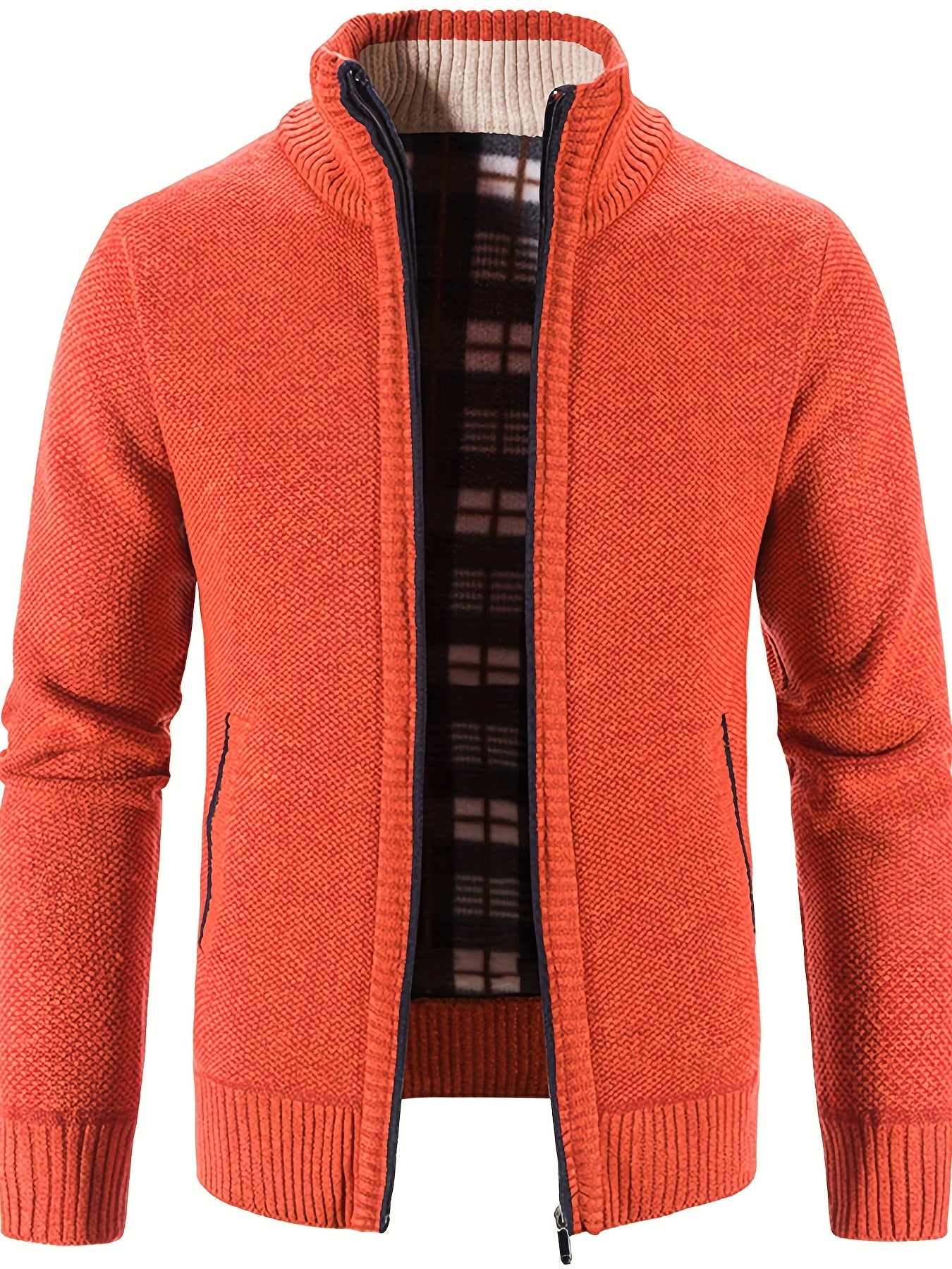Men's Warm Stand Collar Fleece Jacket - Zip Up Knitted Cardigan