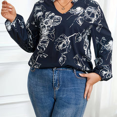  Floral Print Lantern Sleeve Tunic Top
