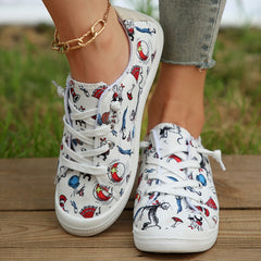 Cartoon Print Canvas Sneakers Non Slip Lace Up Skate Shoes